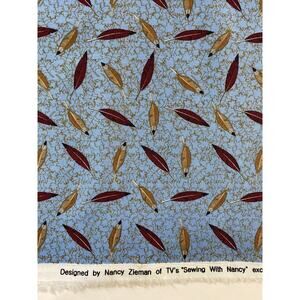 Nancy Zieman Cotton Fabric Cardinal Blue/Rust Feathers Fabrics Batch 119034